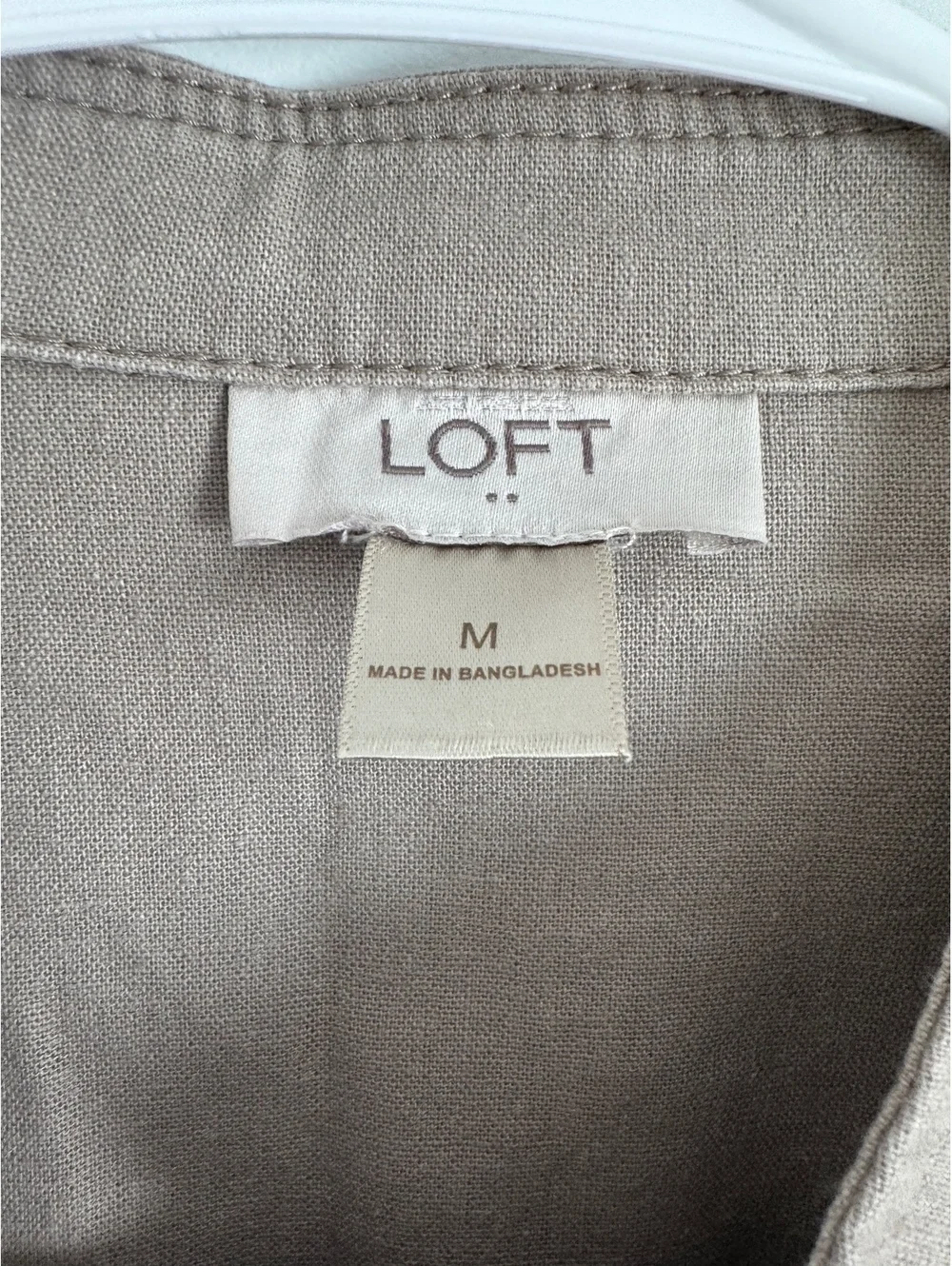 LOFT Women's Linen Cotton Ruffle Front Jacket Medium Taupe